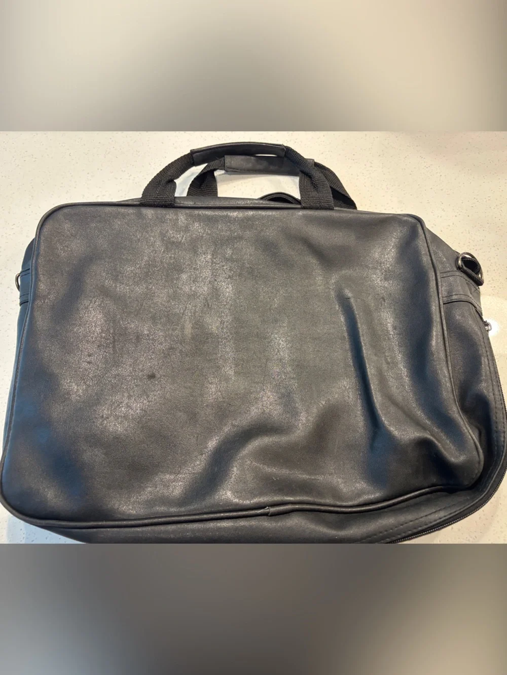 Renwick Soft Black Leather Briefcase Laptop Messenger Bag (No Strap)